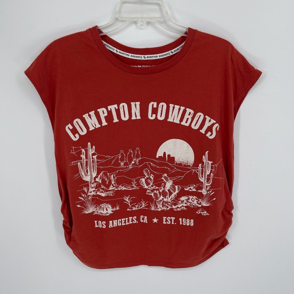Compton Cowboys Women's Red Graphic Ruched Muscle Tee Size XXL